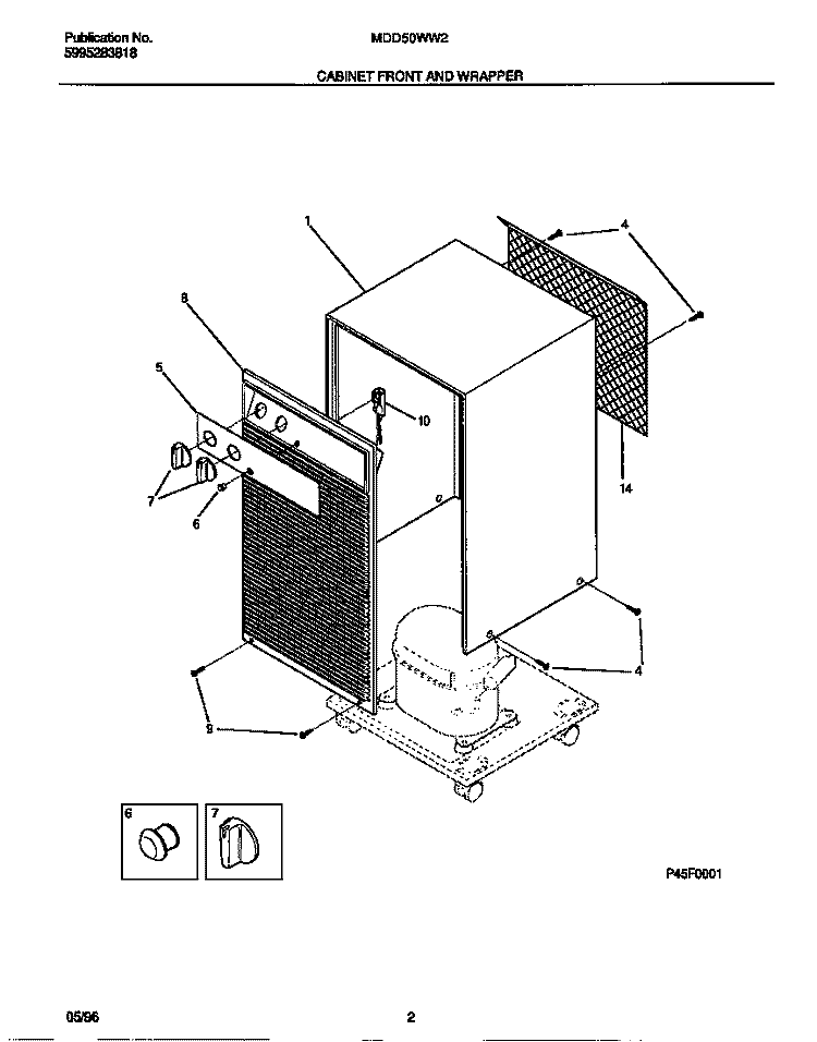 CABINET FRONT AND WRAPPER Diagram and Parts List for MDD50WW2  Frigidaire Dehumidifier