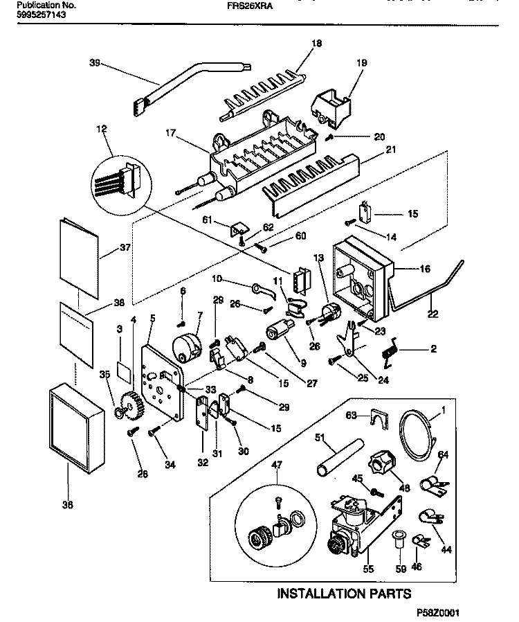 ICE MAKER & INSTALLATION COMPONENT Diagram and Parts List for FRS26XRAB1  Frigidaire Refrigerator