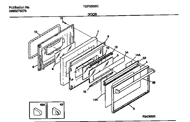 DOOR Diagram and Parts List for TGF356BCWB  Tappan Range