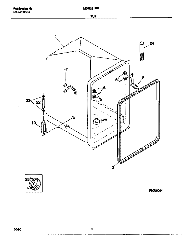 TUB Diagram and Parts List for MDR251RER0  Frigidaire Dishwasher