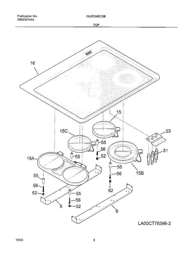 MAINTOP Diagram and Parts List for GLED388CSB  Frigidaire Range