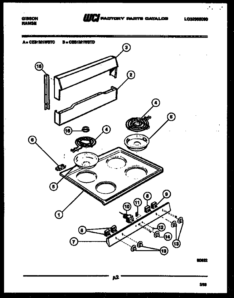 BACKGUARD AND COOKTOP PARTS Diagram and Parts List for CEB1M1WSTC  Gibson Range