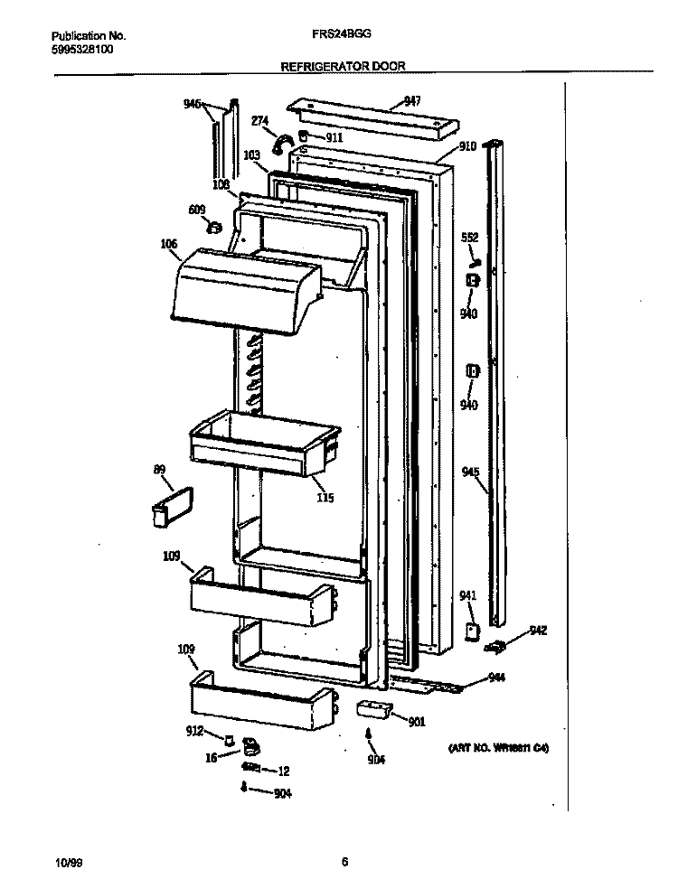 REFRIGERATOR DOOR Diagram and Parts List for FRS24BGGB3  Frigidaire Refrigerator