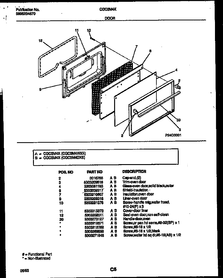 DOOR PARTS Diagram and Parts List for CGC3M4DXE  Gibson Range