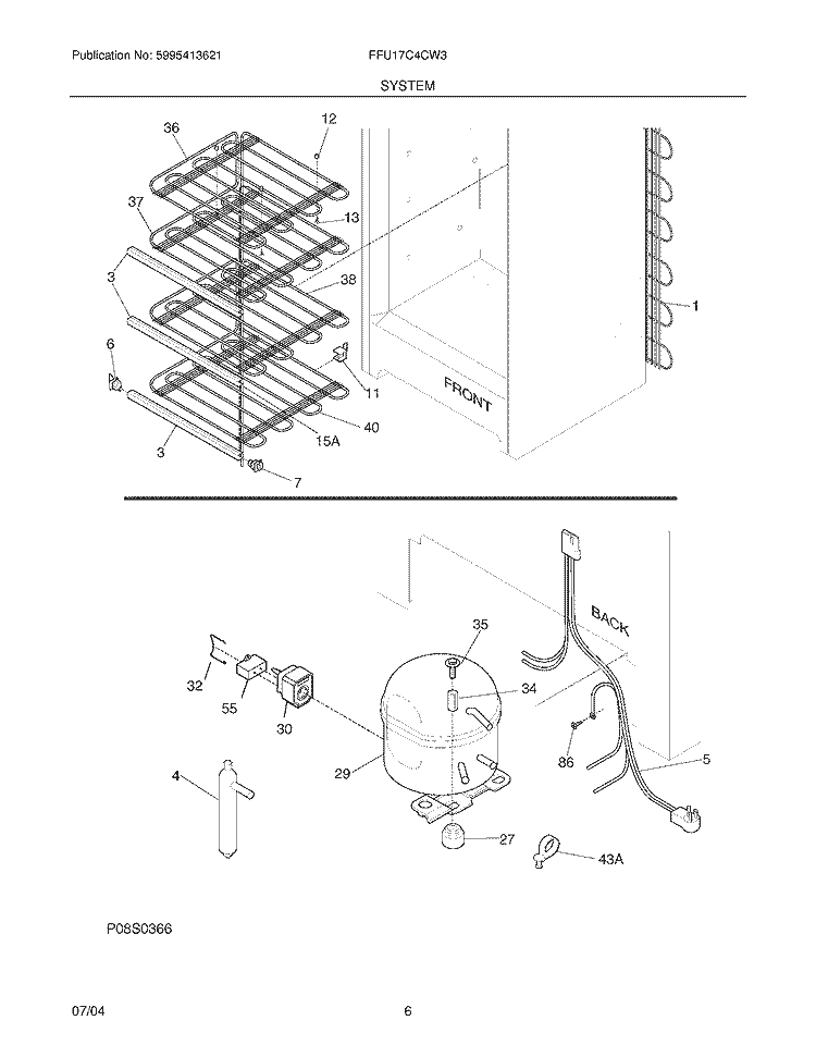 SYSTEM Diagram and Parts List for FFU17C4CW3  Frigidaire Freezer