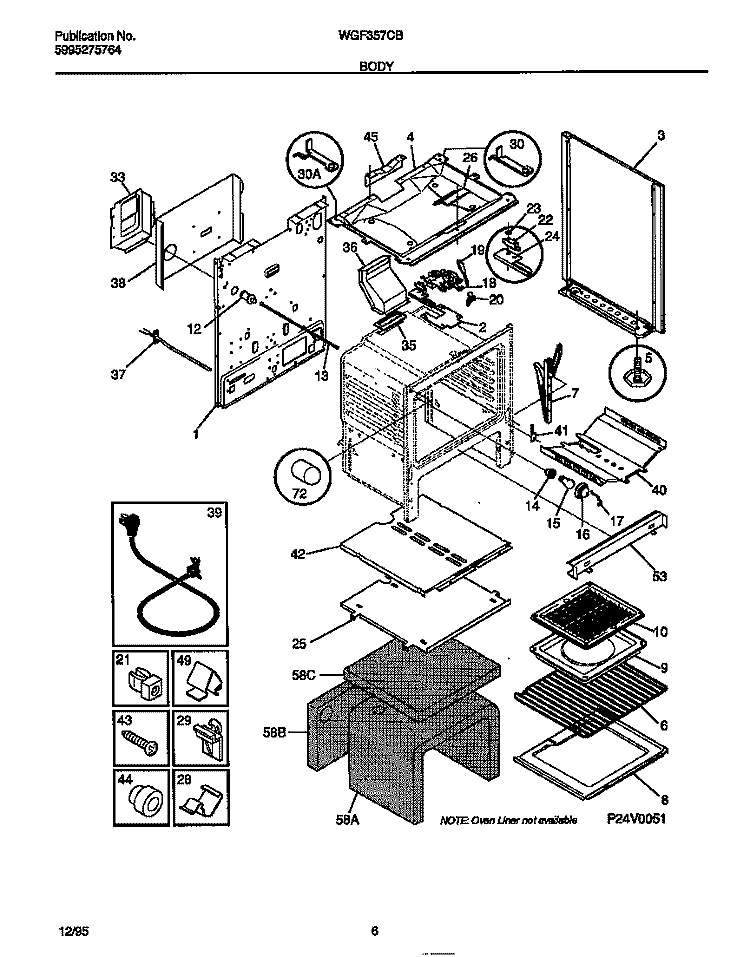 BODY Diagram and Parts List for WGF357CBSB  Frigidaire Range