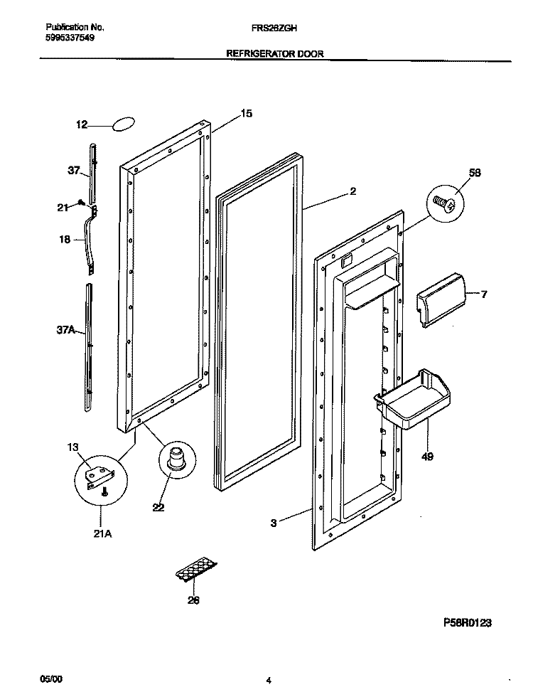 REFRIGERATOR DOOR Diagram and Parts List for FRS26ZGHD3  Frigidaire Refrigerator
