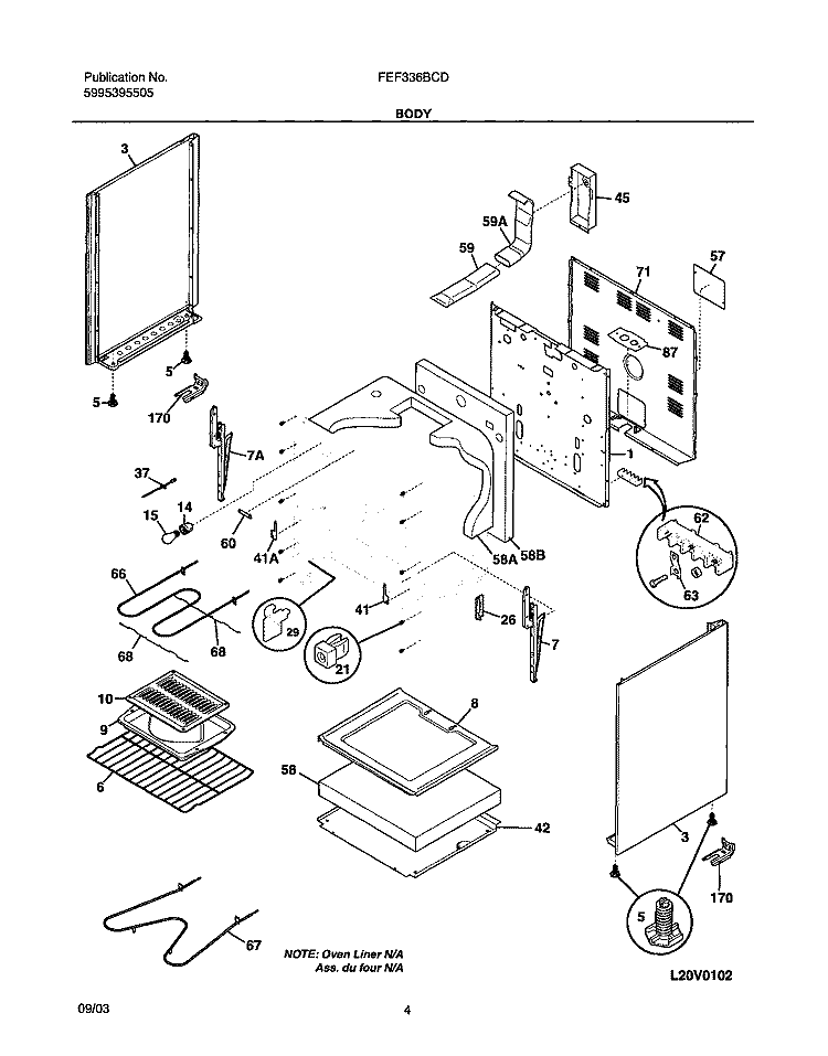 BODY Diagram and Parts List for FEF336BCD  Frigidaire Range
