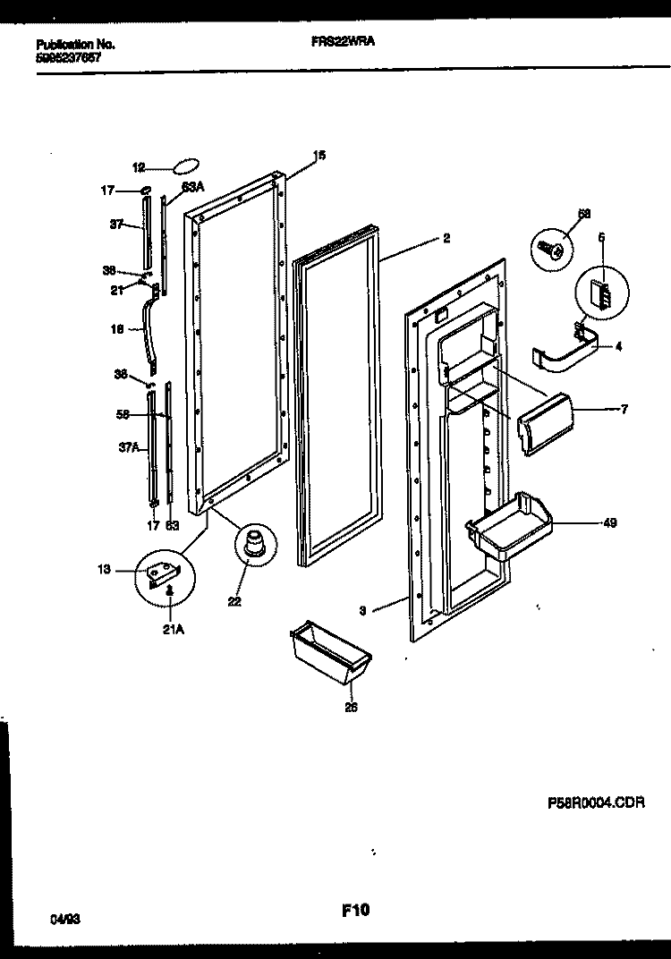 REFRIGERATOR DOOR PARTS Diagram and Parts List for FRS22WRAD1  Frigidaire Refrigerator
