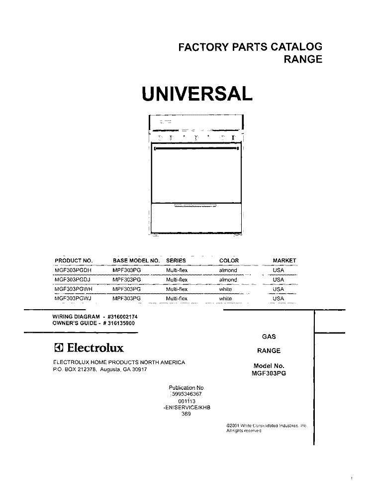 COVER Diagram and Parts List for MGF303PGWJ  Uni Range