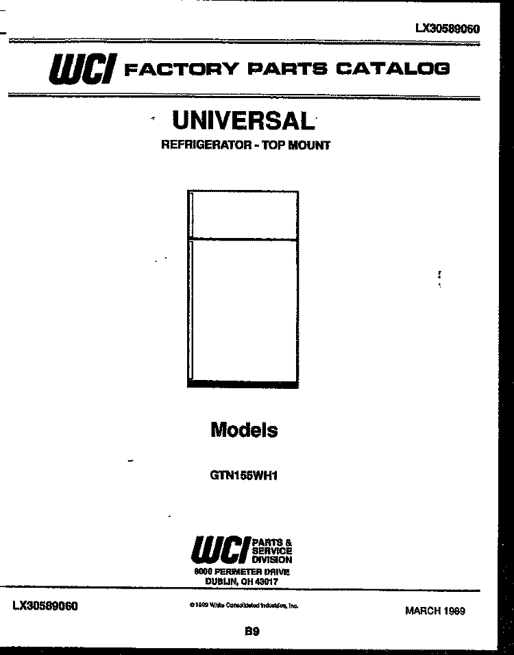 COVER Diagram and Parts List for GTN155WHL1  Frigidaire Refrigerator