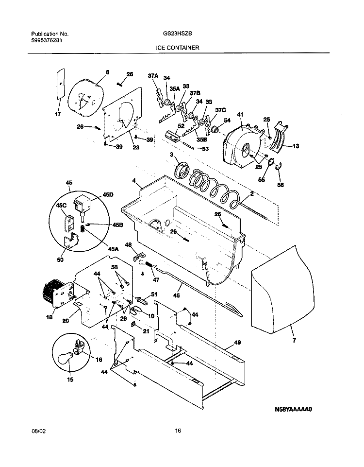 ICE CONTAINER Diagram and Parts List for GS23HSZBC2  Frigidaire Refrigerator