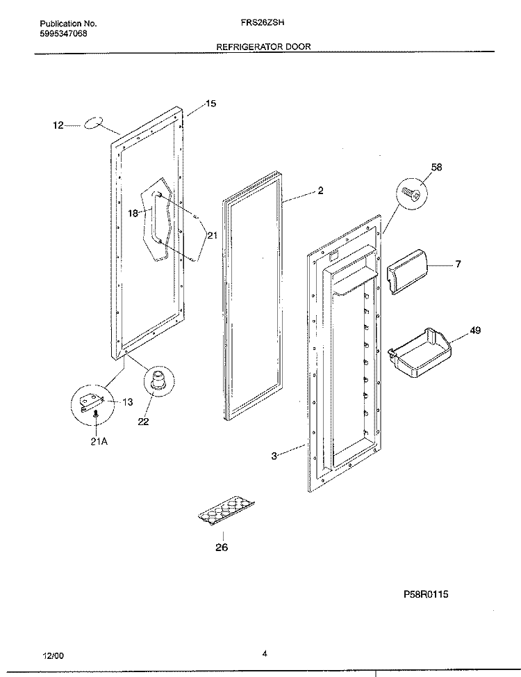REFRIGERATOR DOOR Diagram and Parts List for FRS26ZSHB5  Frigidaire Refrigerator