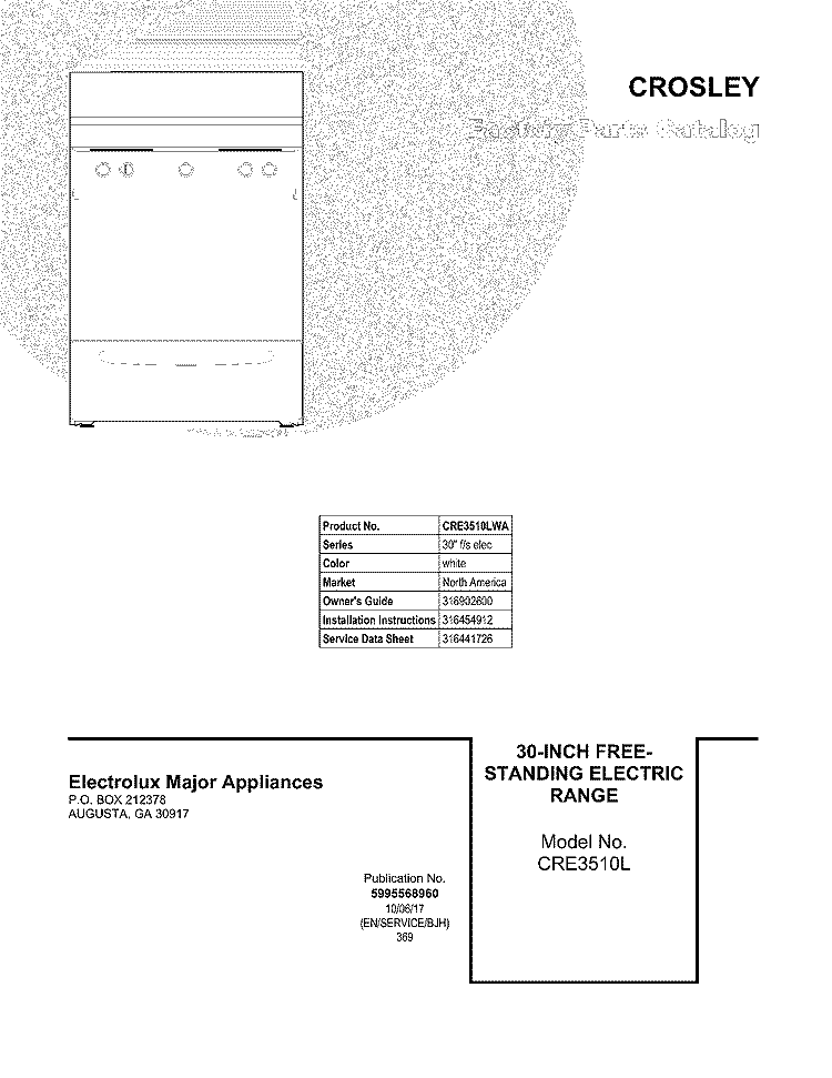 COVER Diagram and Parts List for CRE3510LWA  Crosley Range