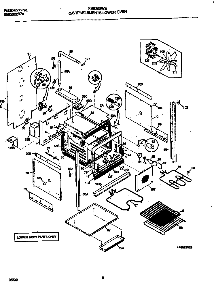 LOWER BODY Diagram and Parts List for FEB398WECC  Frigidaire Wall Oven