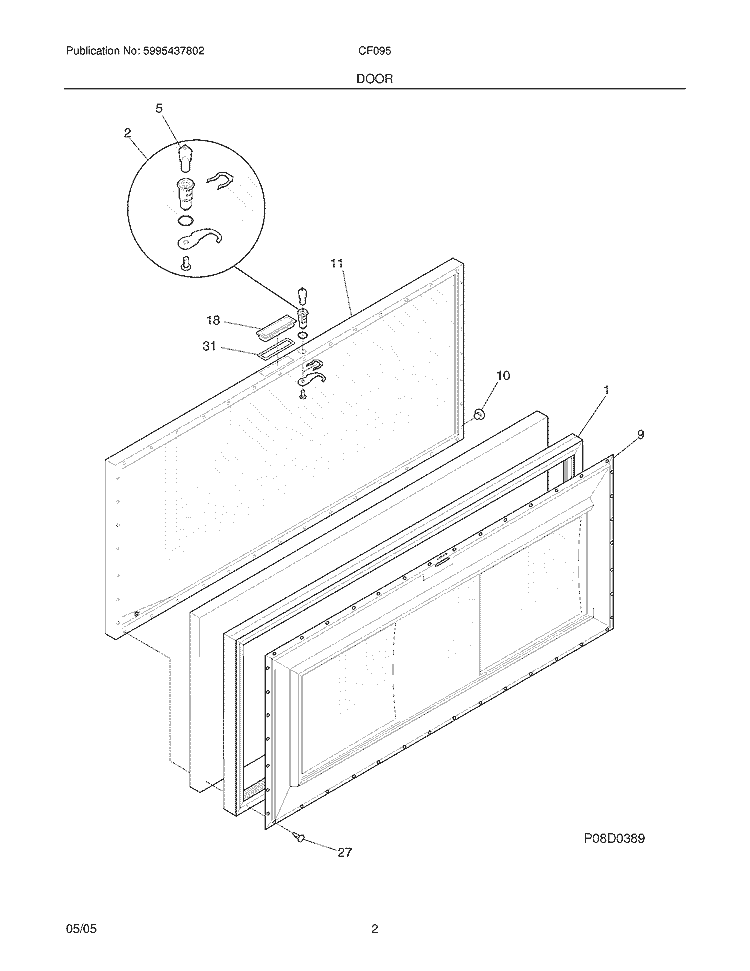 DOOR Diagram and Parts List for CF095  Frigidaire Freezer