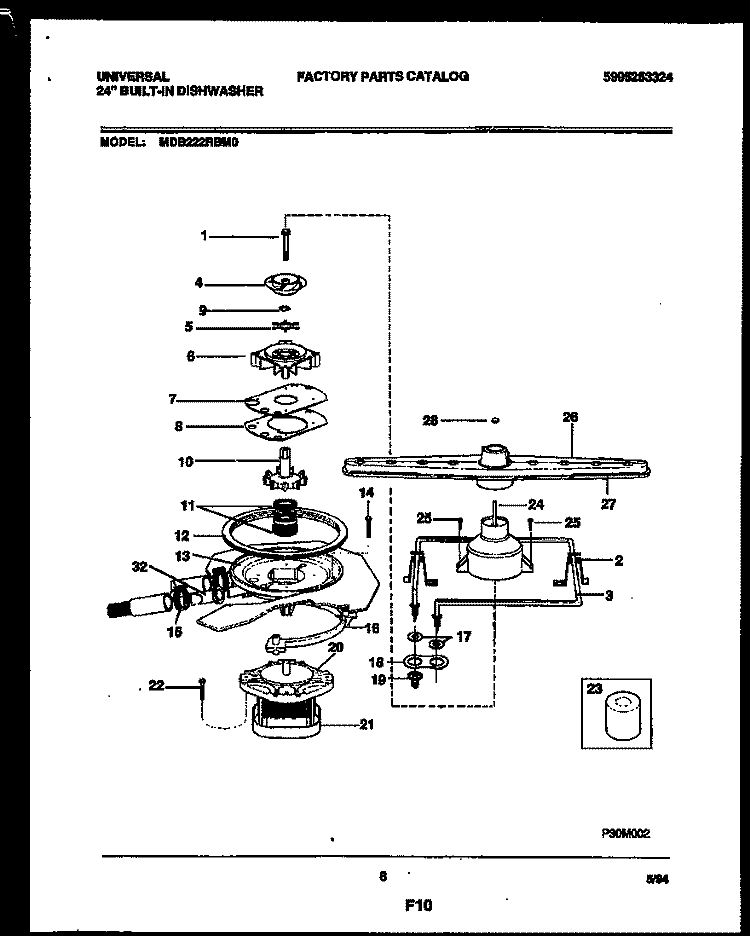 MOTOR PUMP PARTS Diagram and Parts List for MDB222RBM0  Frigidaire Dishwasher