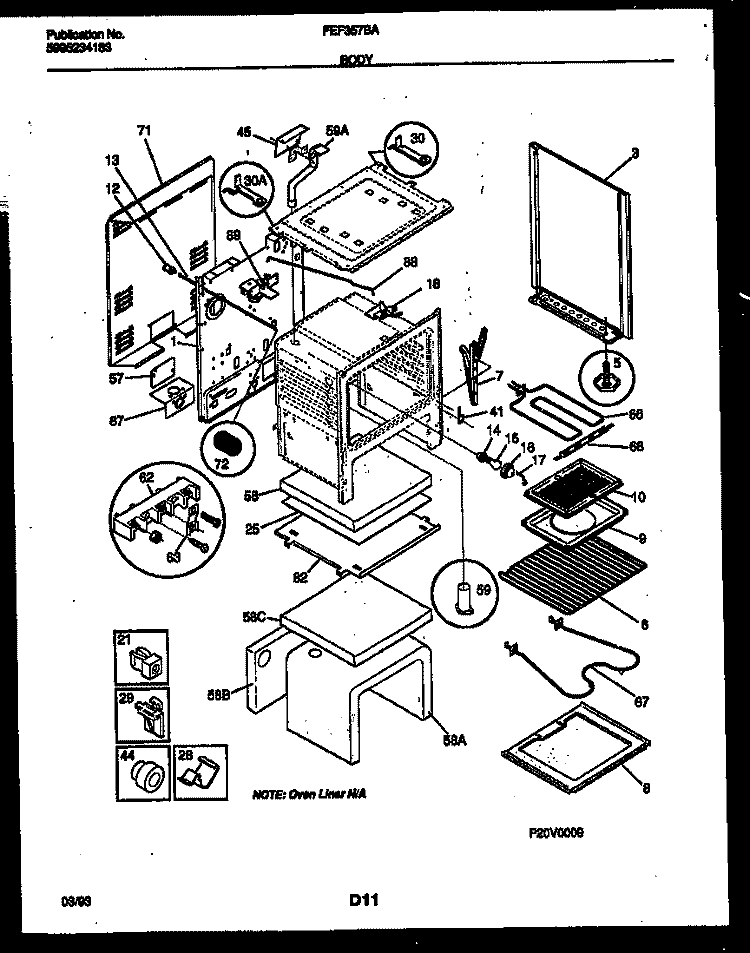 BODY PARTS Diagram and Parts List for FEF357BADA  Frigidaire Range