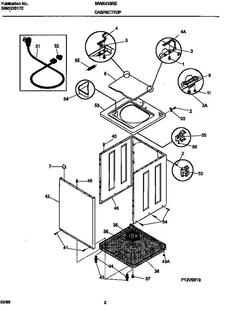 CABINET / TOP Diagram and Parts List for MWX433RED3  Frigidaire Washer