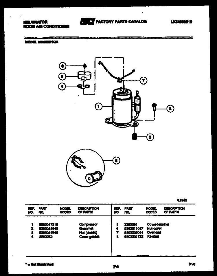 COMPRESSOR Diagram and Parts List for MH309H1QA  Kelvinator Air Conditioner