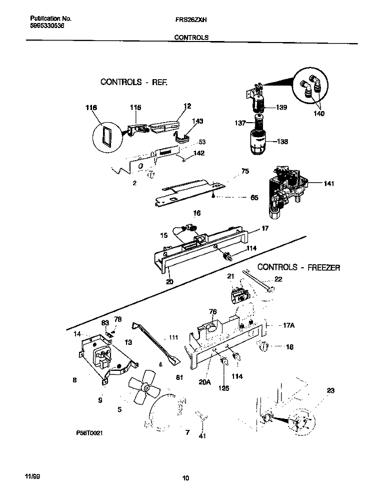 CONTROLS Diagram and Parts List for FRS26ZXHD2  Frigidaire Refrigerator