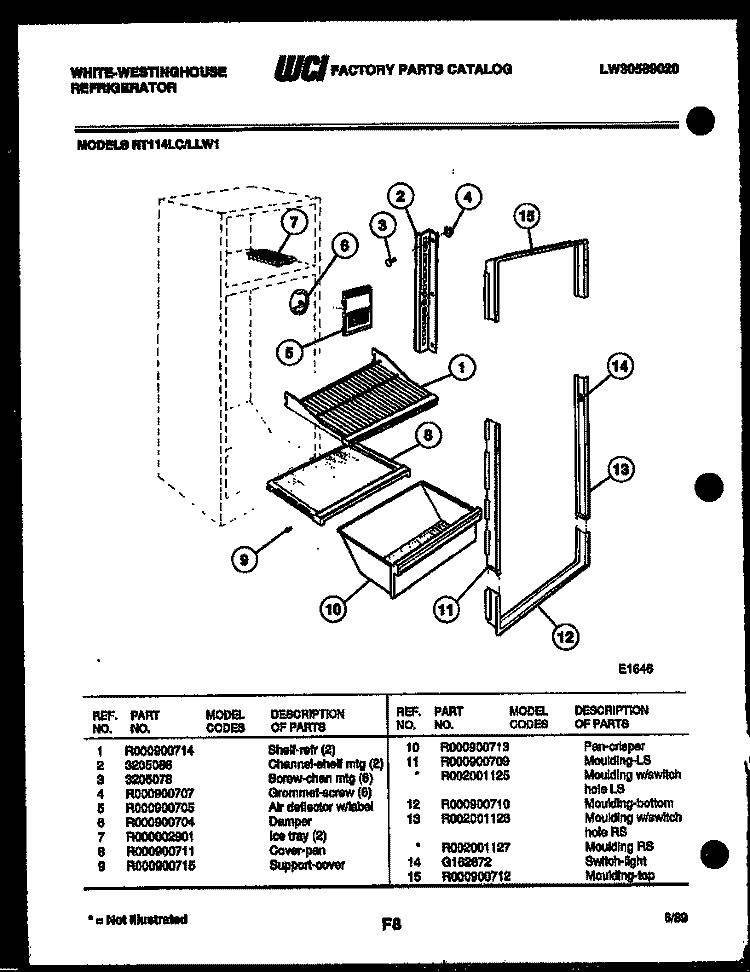 SHELVES AND SUPPORTS Diagram and Parts List for RT114LCD1  Frigidaire Refrigerator