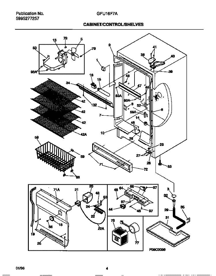 CABINET / CONTROL / SHELVES Diagram and Parts List for GFU16F7AW5  Gibson Freezer