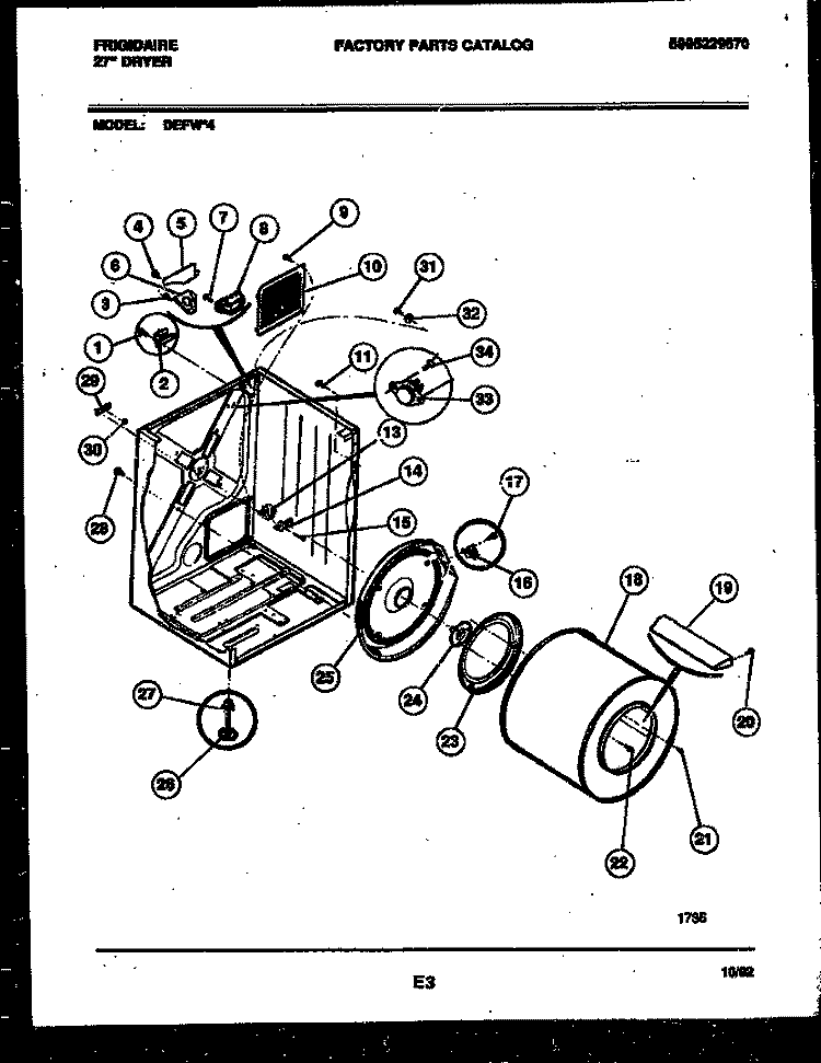 CABINET AND COMPONENT PARTS Diagram and Parts List for DEFW4  Frigidaire Dryer