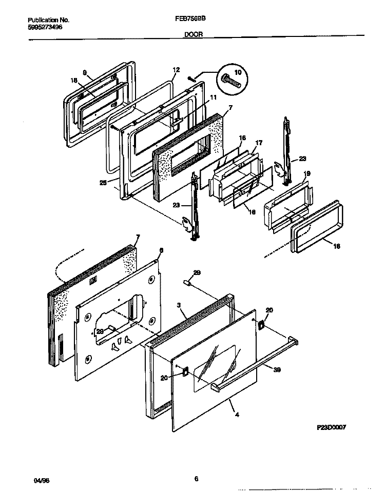 DOOR Diagram and Parts List for FEB756BBB2  Frigidaire Wall Oven