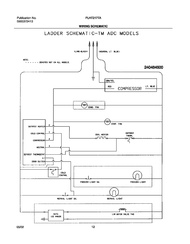 WIRING SCHEMATIC Diagram and Parts List for PLHT217TAB3  Frigidaire Refrigerator