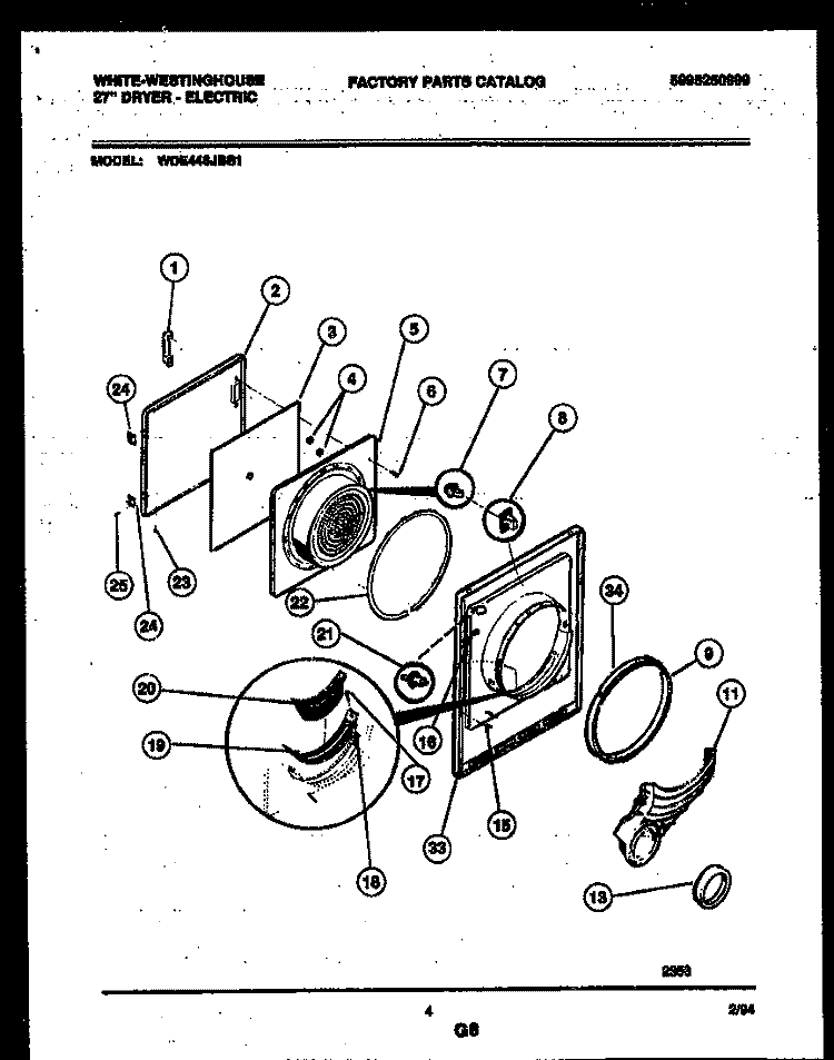 DOOR PARTS Diagram and Parts List for WDE446JBS1  Frigidaire Dryer