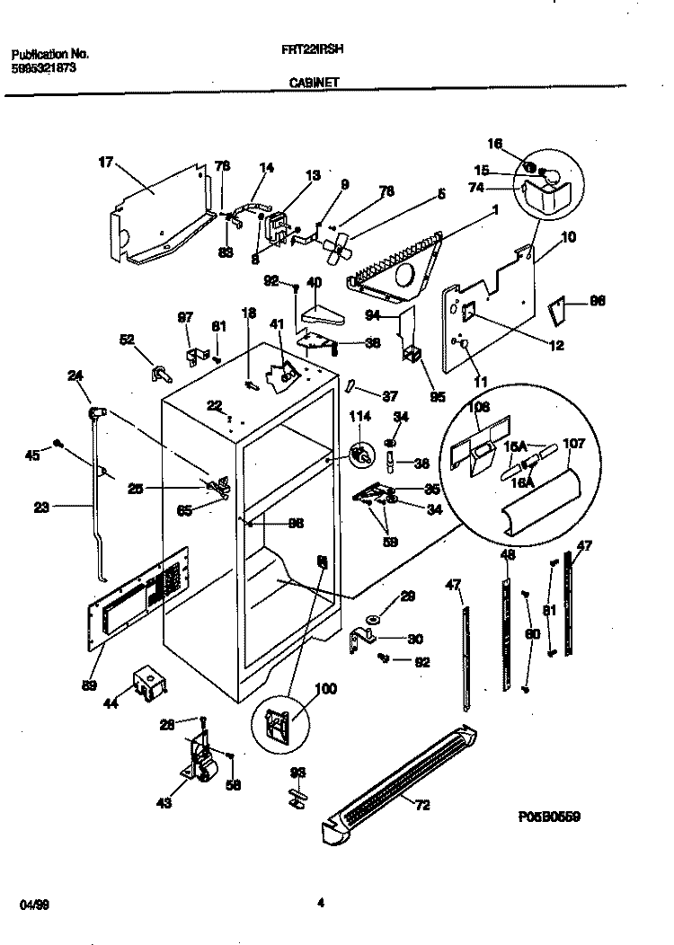 CABINET Diagram and Parts List for FRT22IRSHB0  Frigidaire Refrigerator
