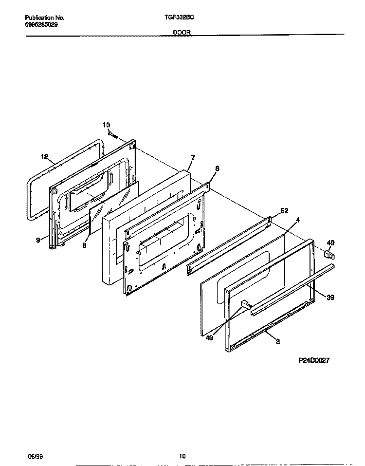 DOOR Diagram and Parts List for TGF332BCWC  Tappan Range