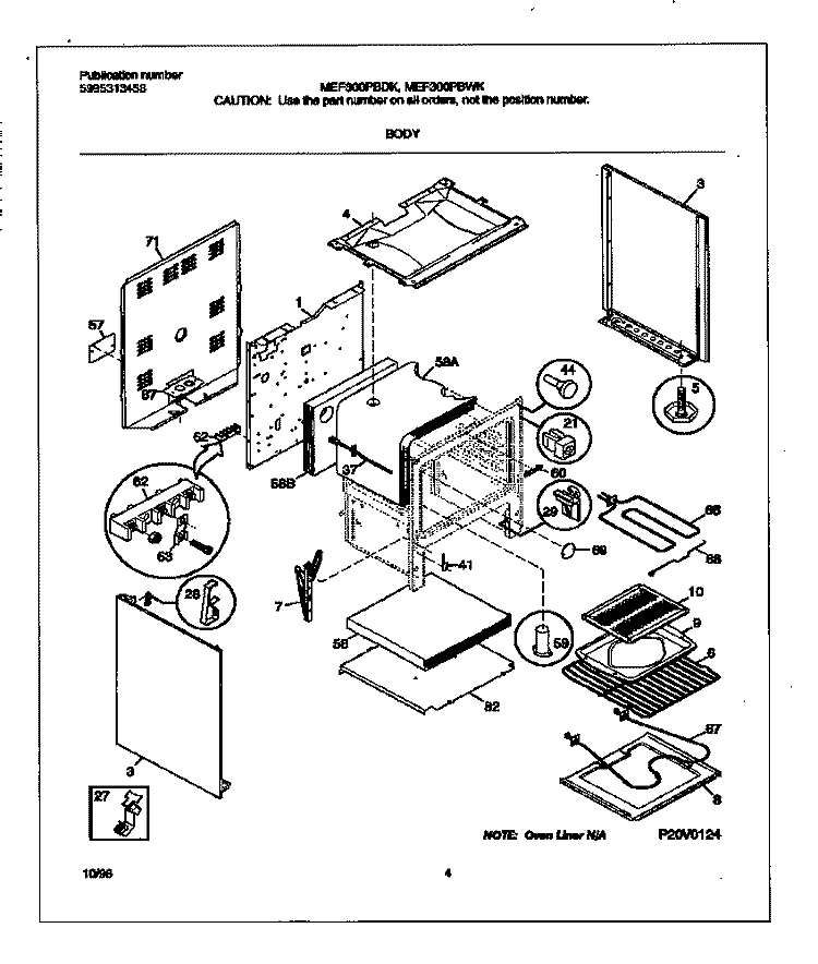 BODY Diagram and Parts List for MEF300PBDK  Frigidaire Range