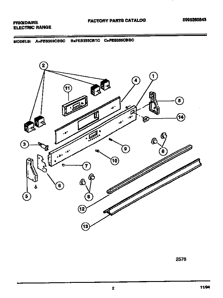 BACKGUARD Diagram and Parts List for FES355CBSC  Frigidaire Range