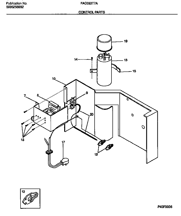 CONTROL PARTS Diagram and Parts List for FAC053T7A5  Frigidaire Air Conditioner