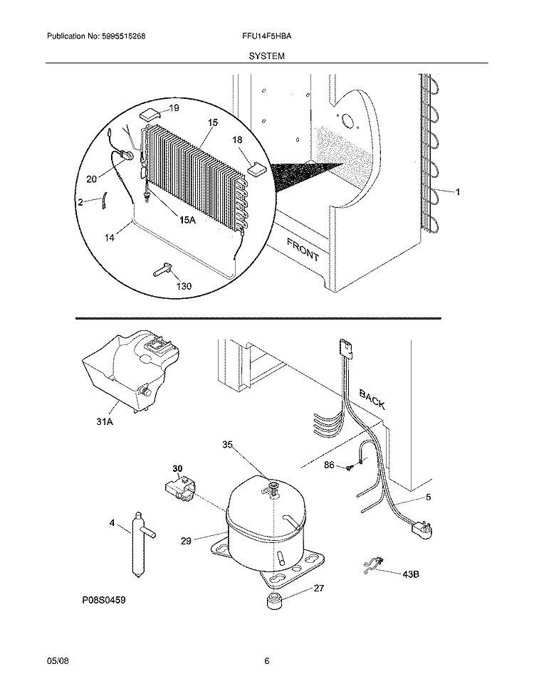 SYSTEM Diagram and Parts List for FFU14F5HBA  Frigidaire Freezer