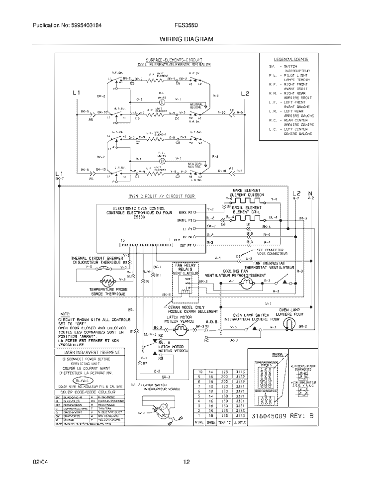 WIRING DIAGRAM Diagram and Parts List for FES355DSB  Frigidaire Range