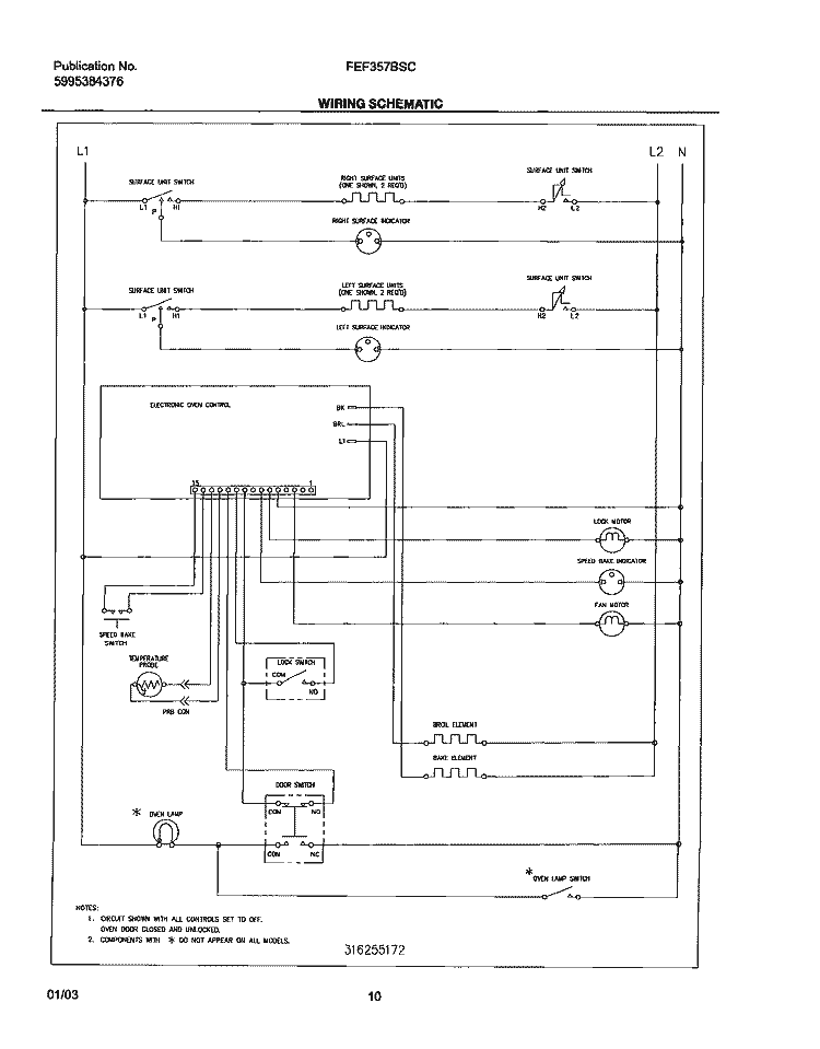 WIRING SCHEMATIC Diagram and Parts List for FEF357BSC  Frigidaire Range