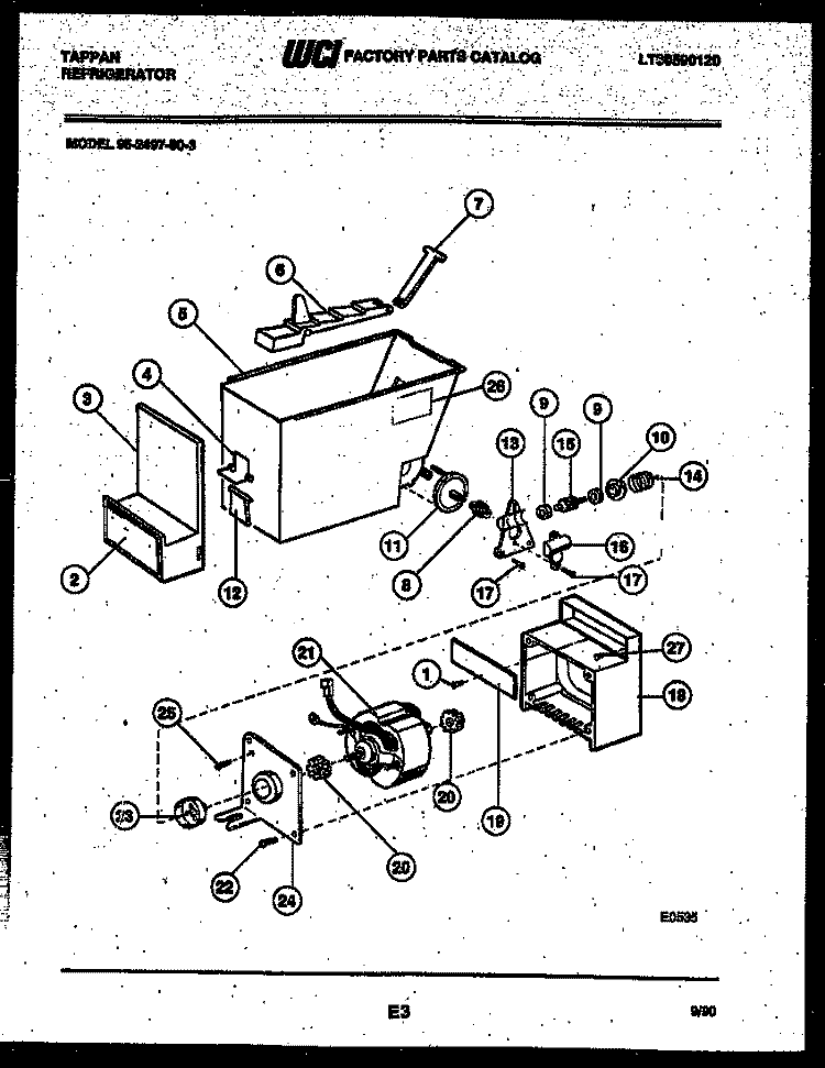 ICE DISPENSER Diagram and Parts List for 95-2497-57-03  Tappan Refrigerator