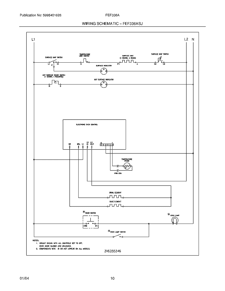 WIRING SCHEMATIC Diagram and Parts List for FEF336ASK  Frigidaire Range