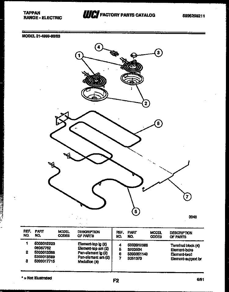 BROILER PARTS Diagram and Parts List for 31-4989-00-03  Tappan Range