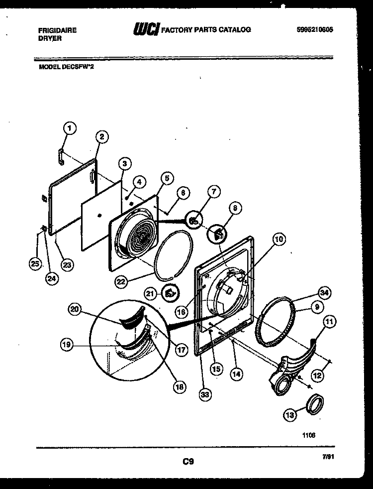 DOOR PARTS Diagram and Parts List for DECSFL2  Frigidaire Dryer