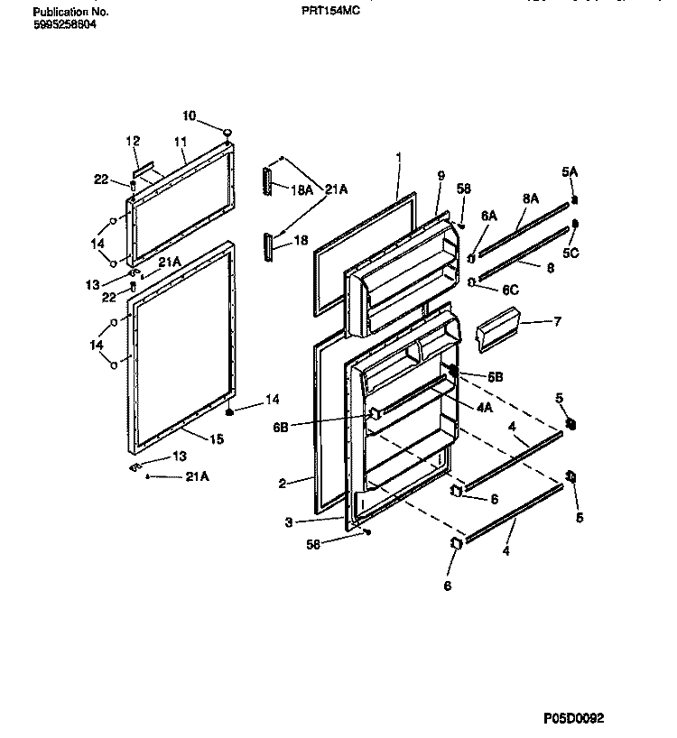 DOOR SECTION Diagram and Parts List for PRT154MCD4  Frigidaire Refrigerator