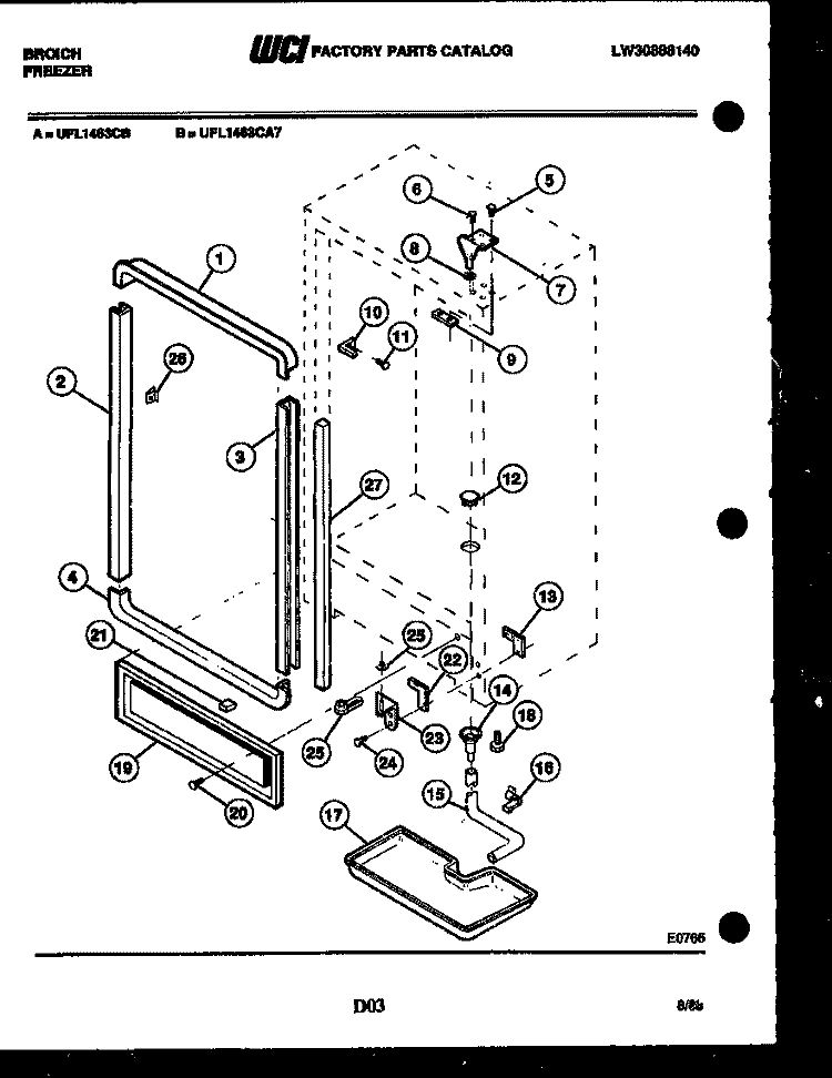 CABINET PARTS Diagram and Parts List for UFL1463CA7  Frigidaire Freezer