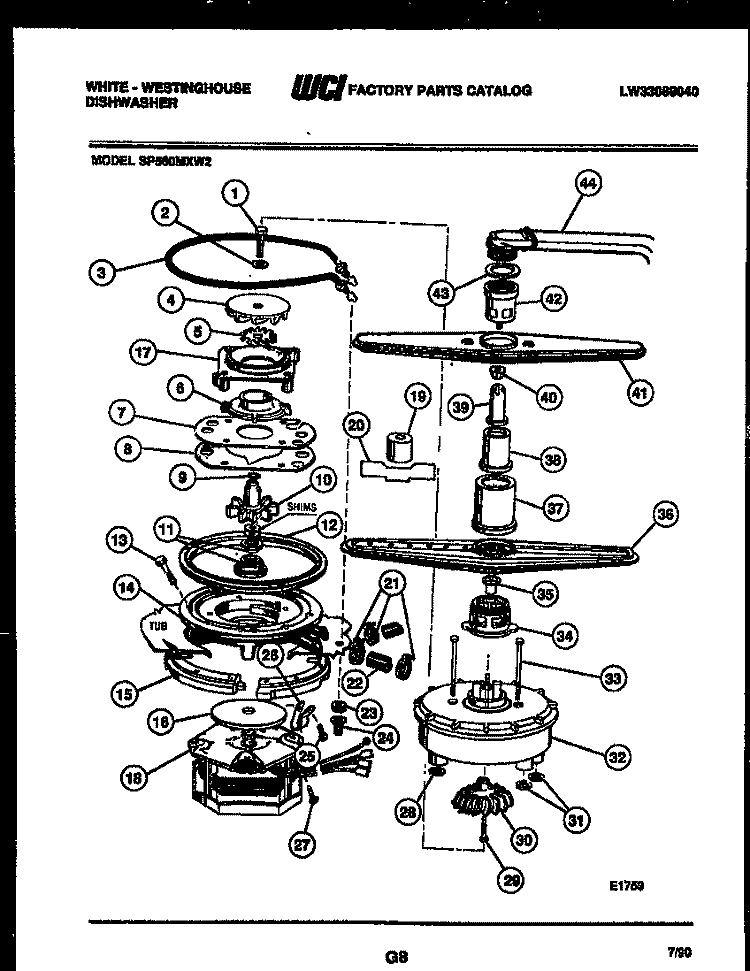 MOTOR PUMP PARTS Diagram and Parts List for SP560MXF2  Frigidaire Dishwasher