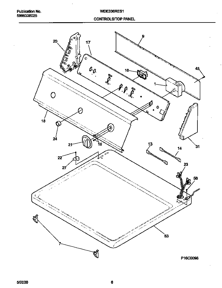 CONTROL PANEL Diagram and Parts List for WDE336RES1  Frigidaire Dryer