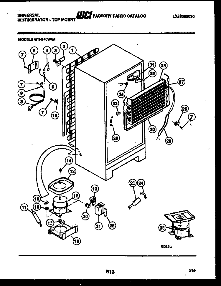 SYSTEM AND AUTOMATIC DEFROST PARTS Diagram and Parts List for GTN140BG1  Frigidaire Refrigerator