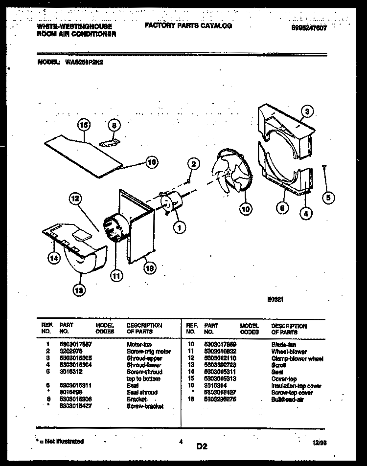 AIR HANDLING PARTS Diagram and Parts List for WAS256P2K2  Frigidaire Air Conditioner