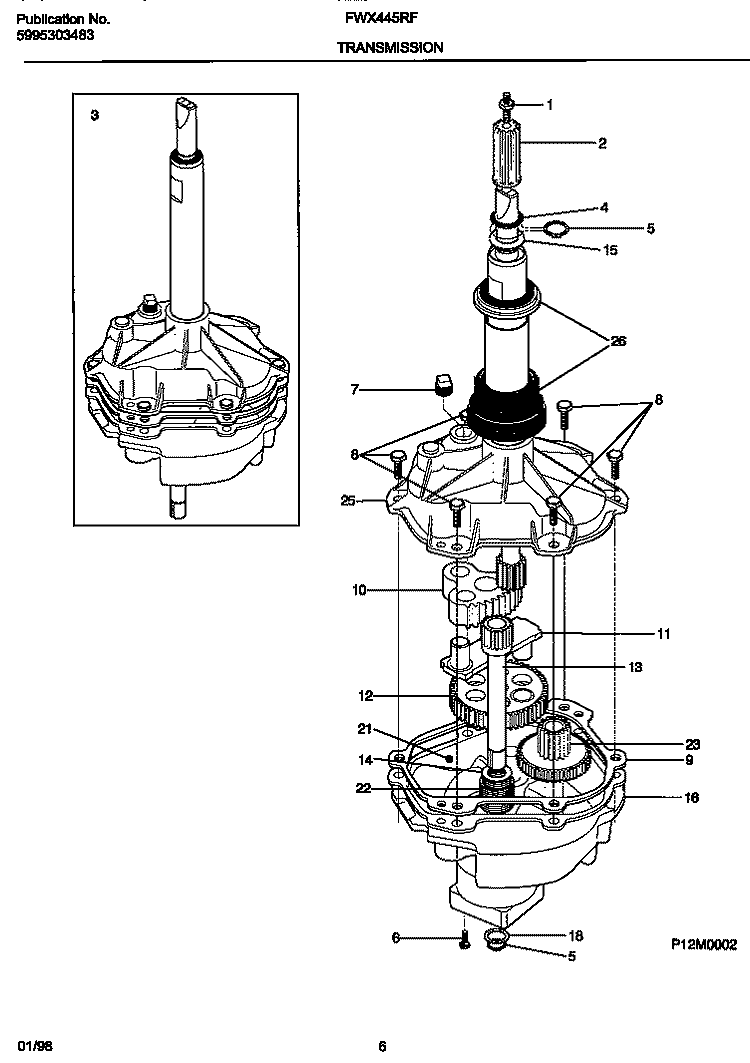 TRANSMISSION Diagram and Parts List for FWX445RFT0  Frigidaire Washer